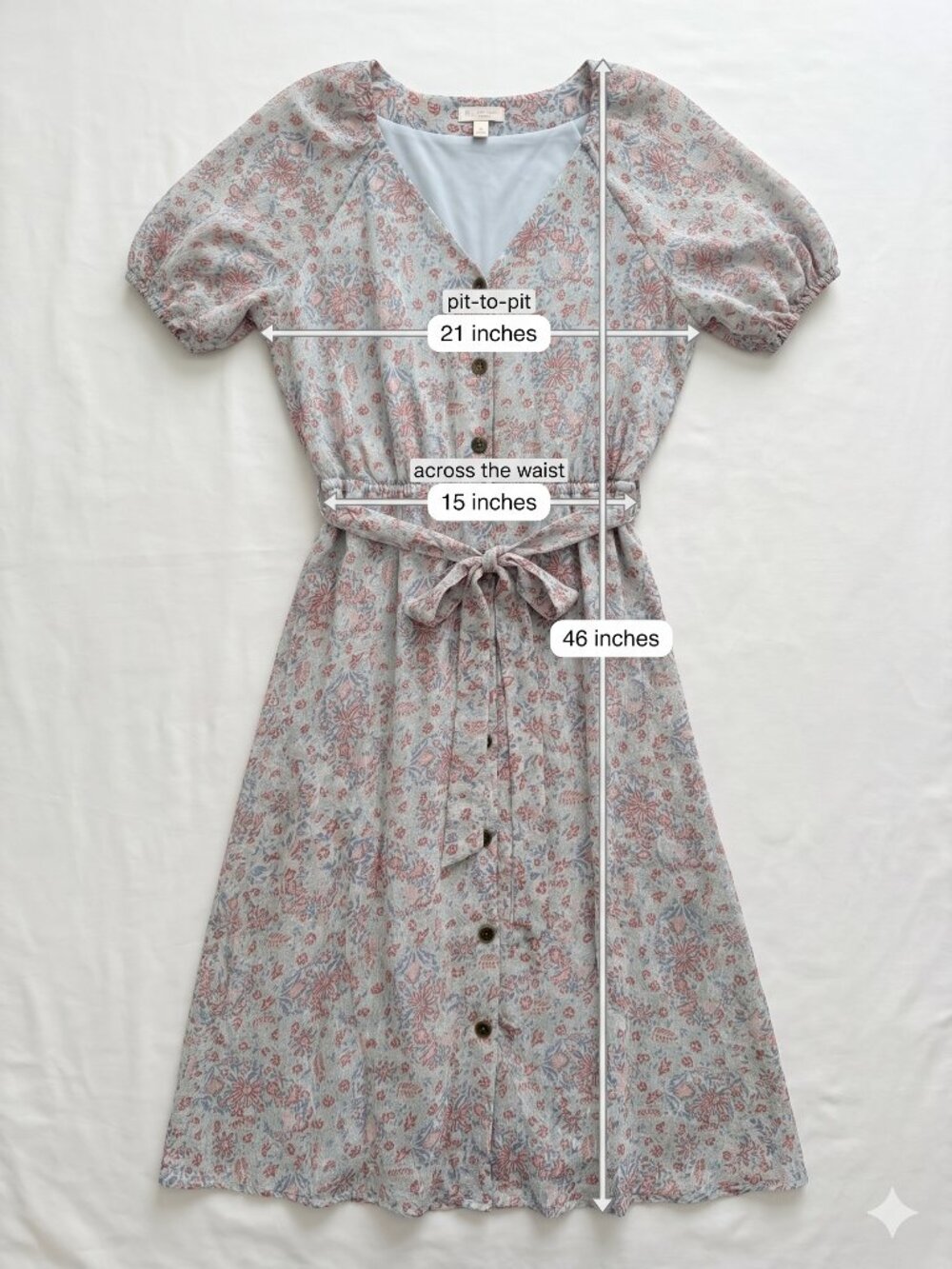 LC Lauren Conrad Blue & Dusty Pink Floral Button-Front Midi Dress - Picture 2 of 5
